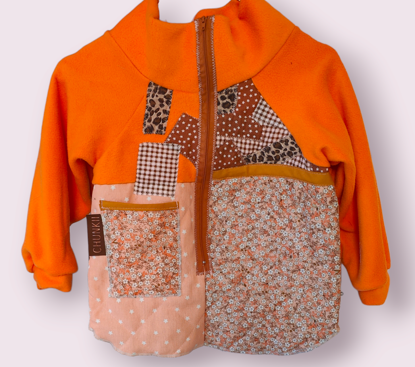 Upcycled anorak/sweater til barn, orange str. 2/4 år